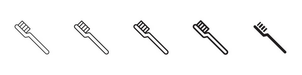 Toothbrush icons in black outline, solid and colored style