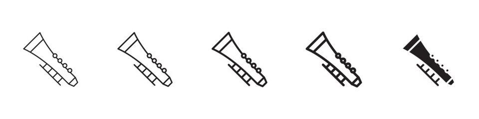 Clarinet icons in black outline, solid and colored style