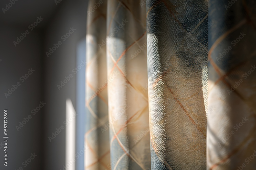 Poster light filtering through elegant curtains in a serene indoor setting during the afternoon