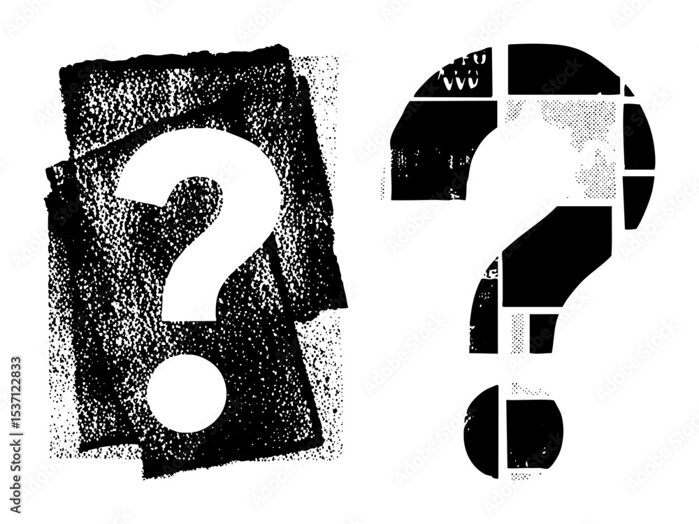 Poster vector two distressed question mark symbols in contrasting styles.