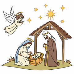 Holy family nativity scene angel star bethlehem