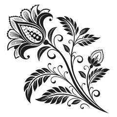 Elegant black floral design element, isolated cutout