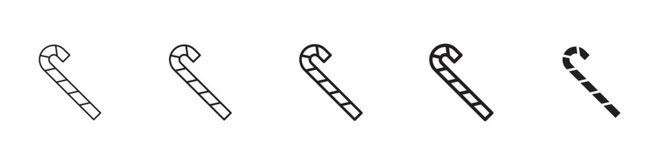 Candy cane icons in black outline, solid and colored style