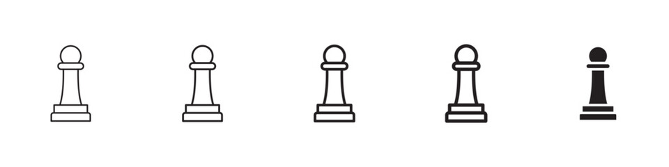 Chess pawn icons in black outline, solid and colored style