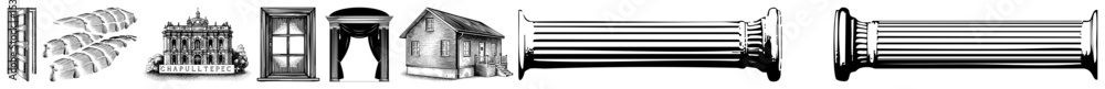 Poster vector architectural vector illustrations of gothic structures and abstract forms.