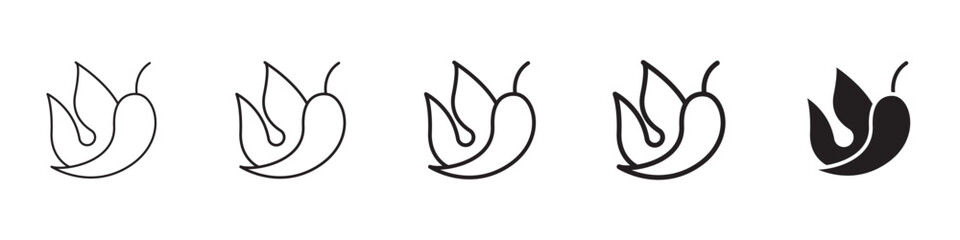 Pepper hot icons in black outline, solid and colored style