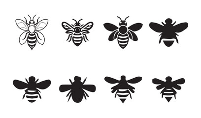 Fototapeta premium Bee Outline and Silhouette Set , Black Insect Vector illustration eps 10