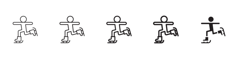 Ice skate icons in black outline, solid and colored style