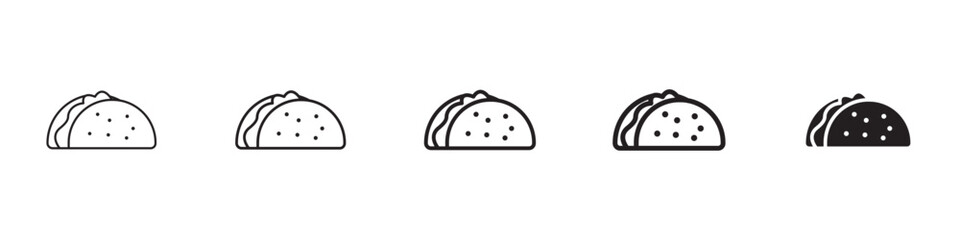 Taco icons in black outline, solid and colored style