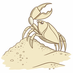 Adorable cartoon crab on sand dune, transparent background