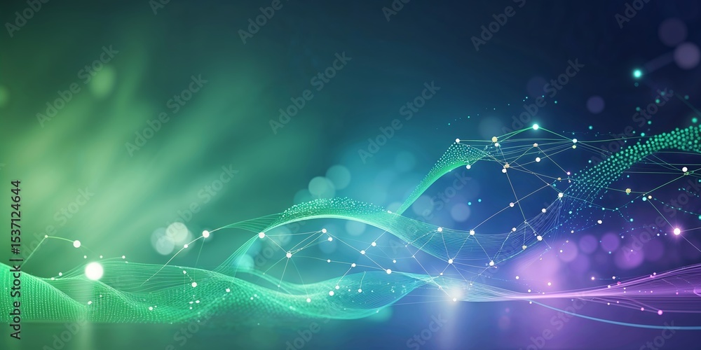 Poster colorful abstract digital waves with luminous points creating a mesmerizing visual display in a mode