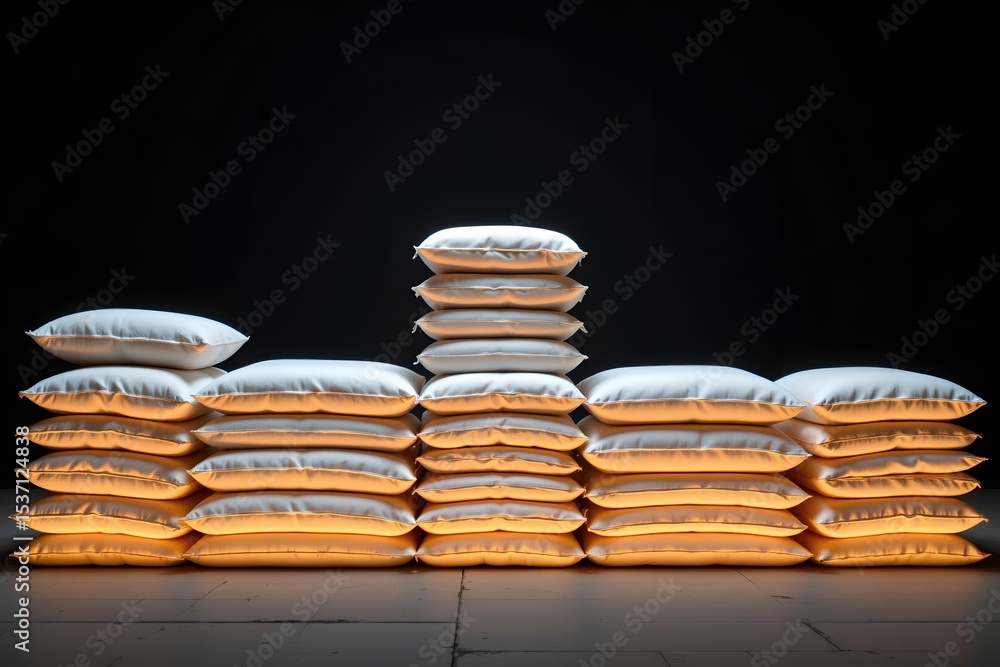 Poster pillows stacked : a meticulously crafted stack of soft pillows against a stark backdrop, creating a 