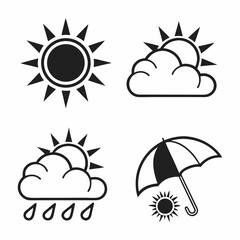Professional weather icons set sun cloud rain umbrella