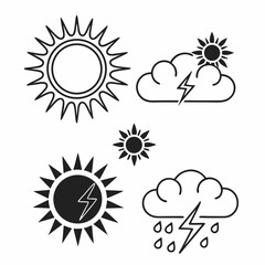 Professional sun and storm weather icons set transparent background