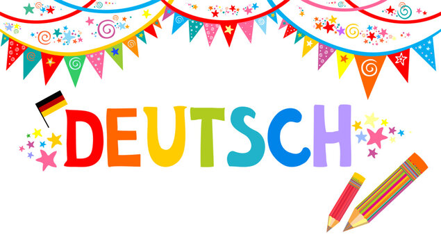 Deutsch. Translation: "German". Learning German.  German for children. Online education concept. German language day. illustration for education, foreign language study. Dictionary. Vector