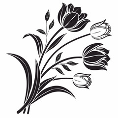 Elegant black and white tulip bouquet illustration