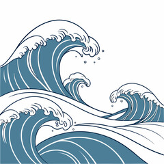 Powerful ocean waves japanese style art design
