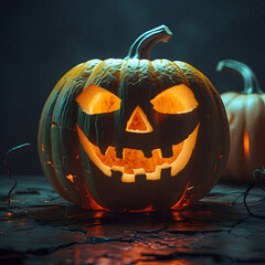 Halloween horror jackolantern glowing with candle inside high resolution image