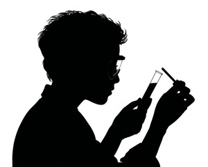 Silhouette of a Person Using a Smartphone at Night  A Dark Profile Showing Technology Use, transparent background