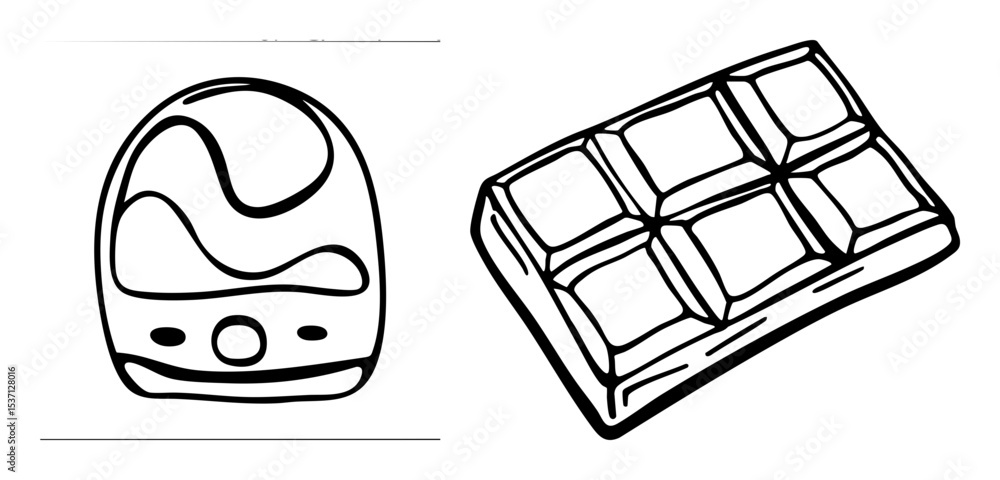 Poster vector chocolate egg and bar in a linear style.