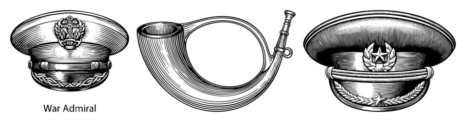 Vector Vintage naval headgear and signaling horn .