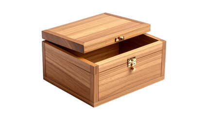 Open wooden box on black background