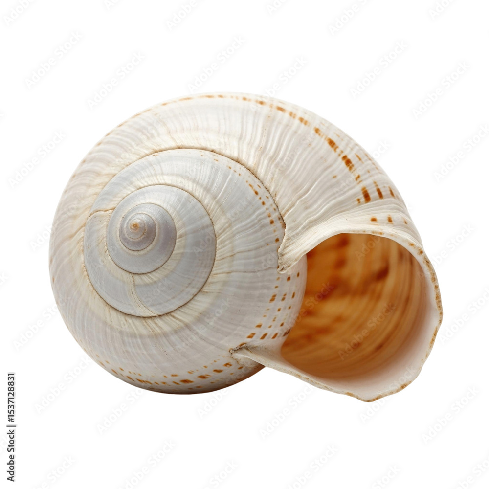 Aufkleber isolated close up of a spiraling seashell with an opening showing the inner structure and texture on