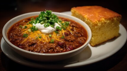 Hearty chili with cornbread for a delicious meal