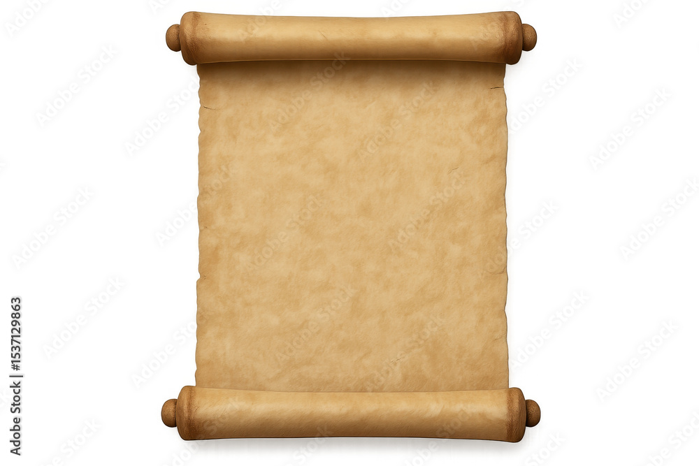 Poster ancient papyrus scroll unfurling on transparent backdrop, offering clean space for custom text or hi