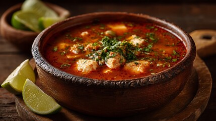 Hearty rian menudo soup with lime and oregano