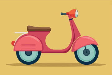 Obraz premium Vintage pink scooter parked against a yellow backdrop