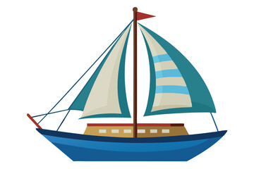 Colorful sailboat sailing on calm waters in bright sunshine