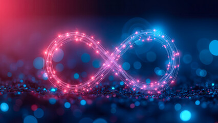 Colorful Infinity Symbol with Glowing Lights in a Dark Background for Abstract Concepts