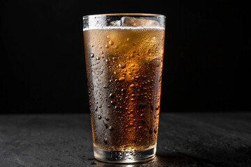 A cold Coke on a black background. Ice. Non-alcoholic drinks. Craft cola. Luxury. 
