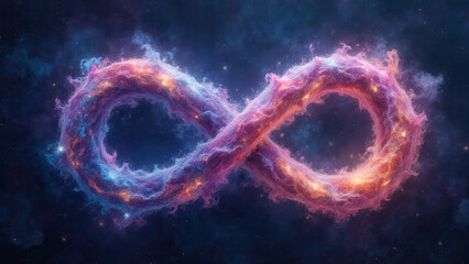 Colorful Cosmic Infinity Symbol Surrounded by Stars and Nebulae in Deep Space Environment
