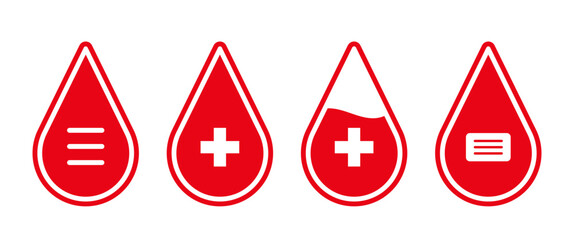 Isolatyed Blood Donation vector symbol set, Health care and Medical icons, Red illustration elements, Blood drop infographic, Editable