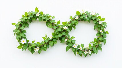 Green Infinity Symbol Made with Leaves and Flowers on White Background for Nature Concepts