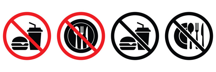 No Food or Drink Allowed Icon Set – Flat Vector Prohibited Symbols for Public Places