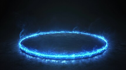 Glowing Blue Energy Ring on Dark Surface