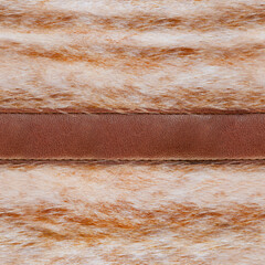 Seamless 4k photo material texture of light brown fur with leather straps.