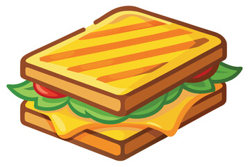 Delicious grilled cheese sandwich with lettuce and tomatoes served on a wooden plate