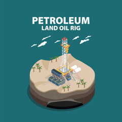 Oil Energy: Onshore Operations Land Oil Rig in Isometric graphic