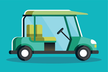 Obraz premium Colorful golf cart parked on a bright blue background