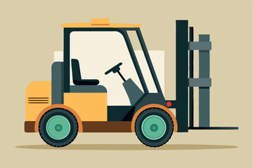 Forklift parked on a plain background in a minimalist style