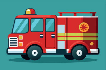 Bright red fire truck illustration on a teal background
