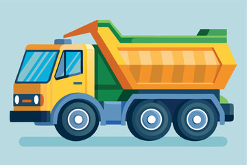 Fototapeta premium Colorful dump truck transporting materials on a sunny day