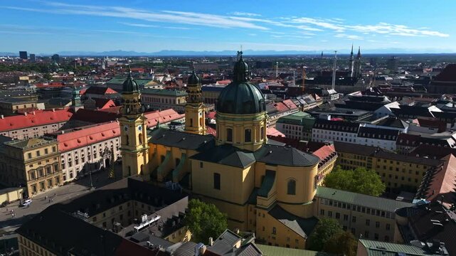 Aerial view of the Theatine Church (Theatinerkirche) in Munich, Germany.