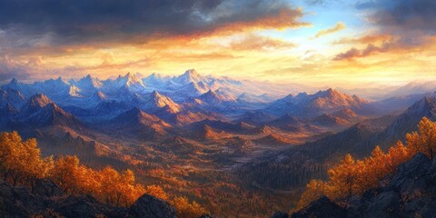 Wide panoramic view of rugged mountain ranges
