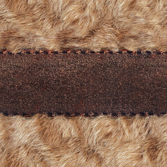 Seamless 4k photo material texture of light brown fur with leather suede straps.