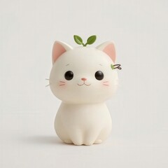 A cute little cartoon cat character sitting calmly with big eyes, tiny paws, and a small green sprout growing from its head.

